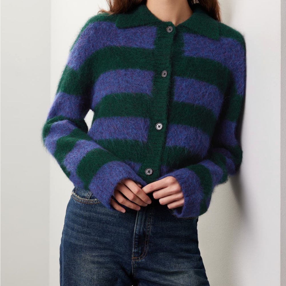 Rails Striped Green and Purple Fuzzy Cardigan